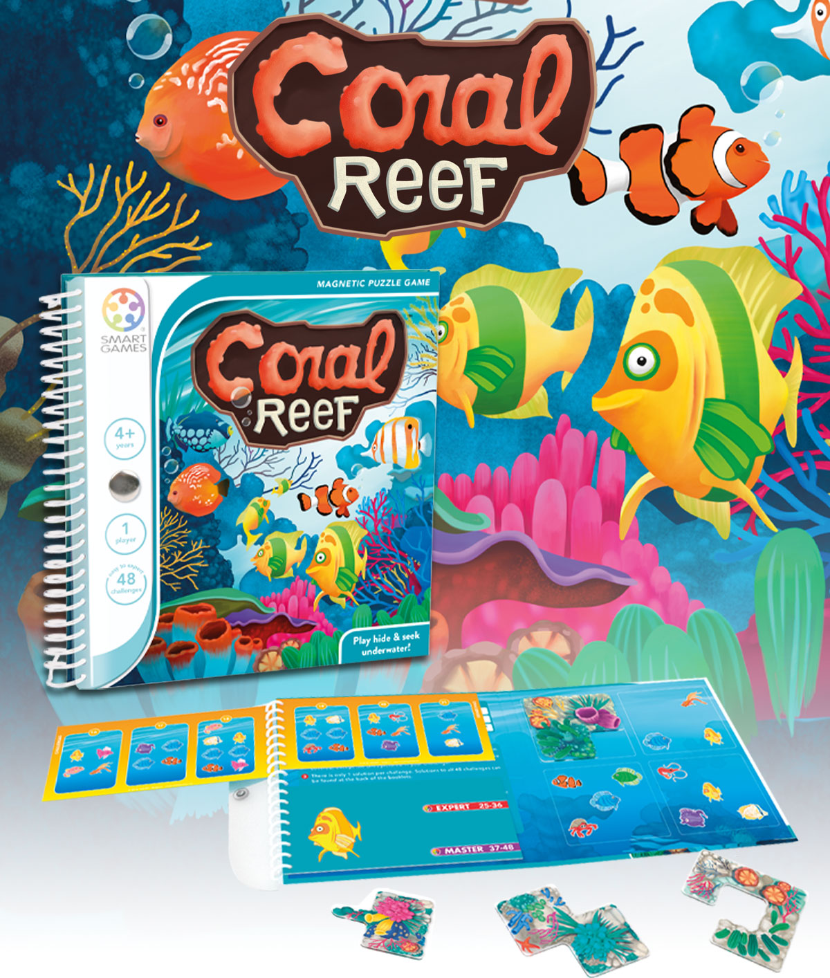 SmartGames Coral Reef Tin Box Magnetic Travel Game with 48 Challenges for Ages 4+ 